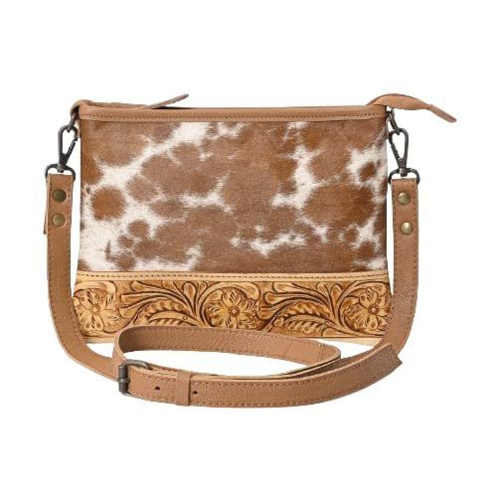 Western Cowhide Tooled Leather Small Crossbody Bag Cowgirl Fashion Purse With U